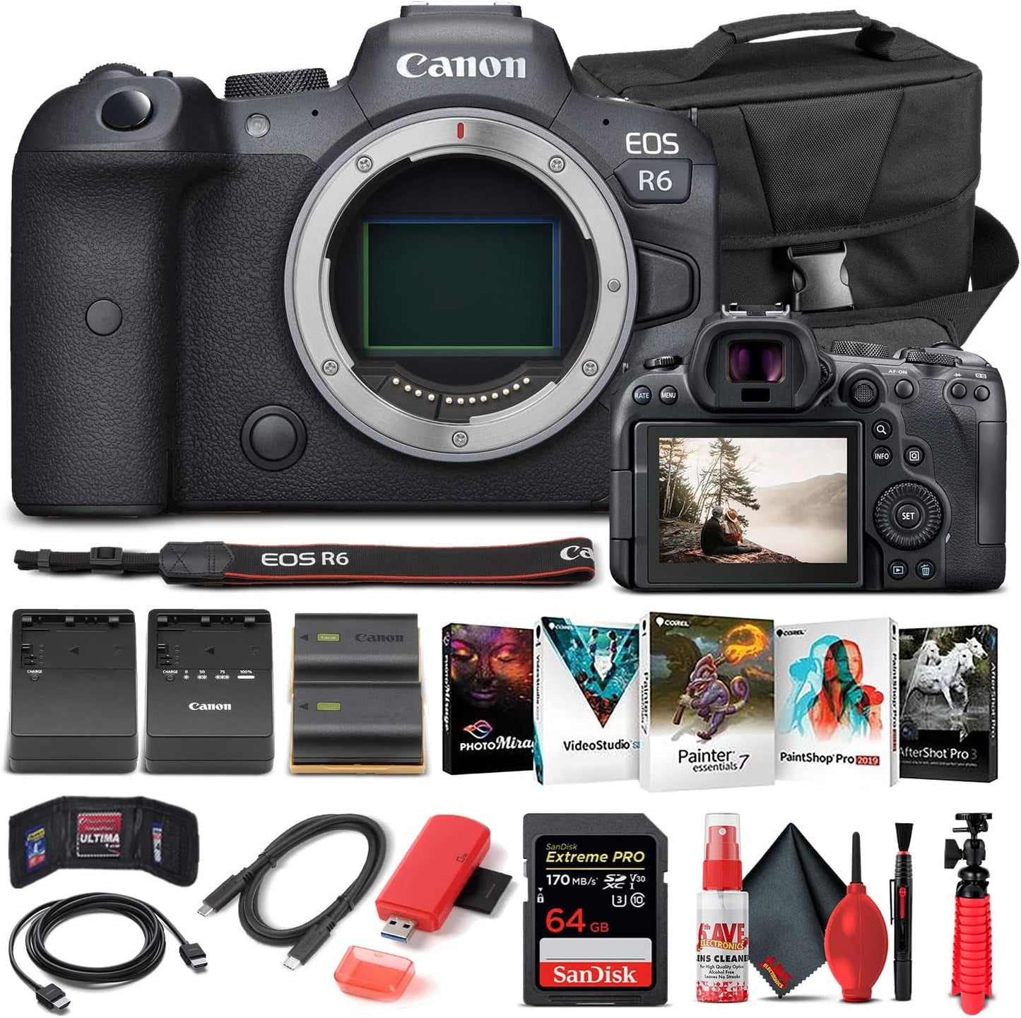 Canon EOS R6 Mirrorless Camera Bundle with Memory Card and More