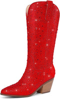 Women's Rhinestone Cowgirl Ankle Boots with Chunky Heel Design
