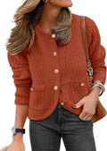 Women's Cropped Textured Cardigan Sweater - Soft Knit, Gold Buttons