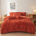 Fluffy Orange Comforter Cover Set - Ultra Soft Plush Burnt Orange