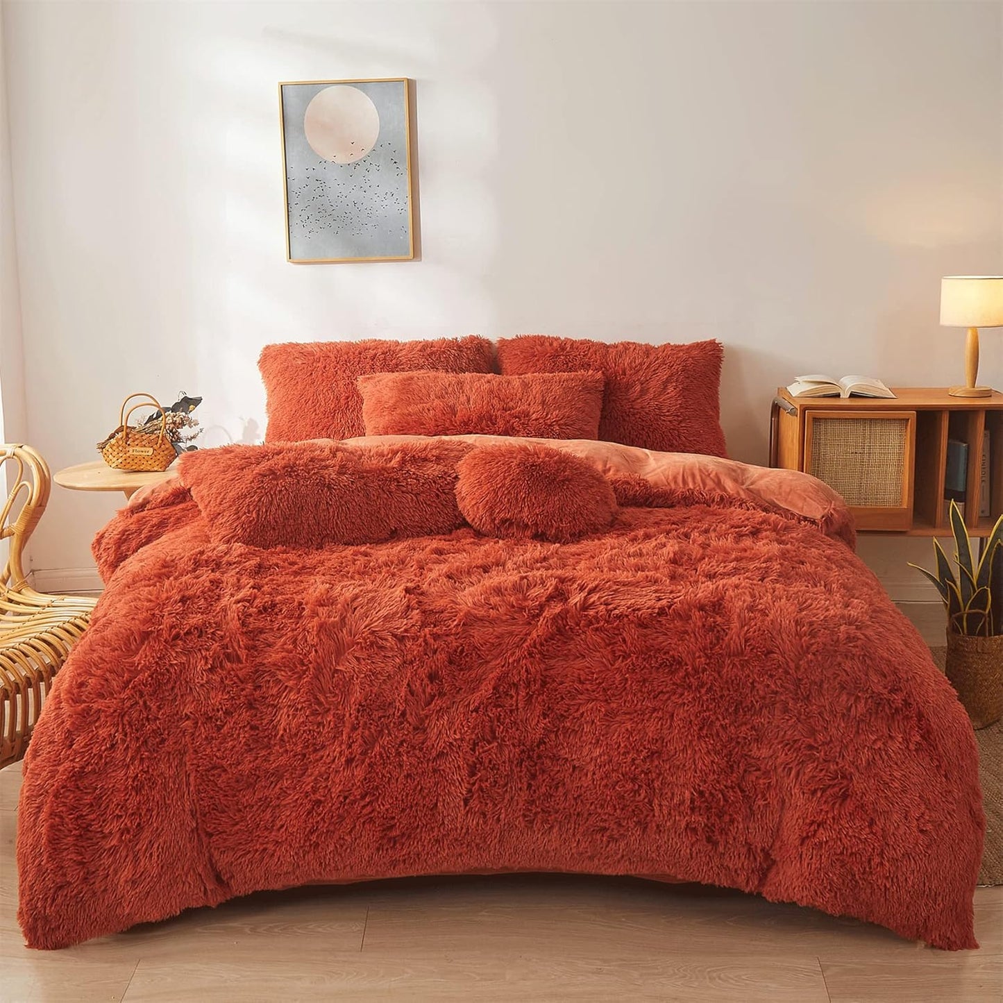 Fluffy Orange Comforter Cover Set - Ultra Soft Plush Bedding