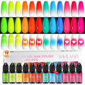 Airbrush Gel Nail Polish Kit 12 Fluorescent Shades - Glow & Quick Cure