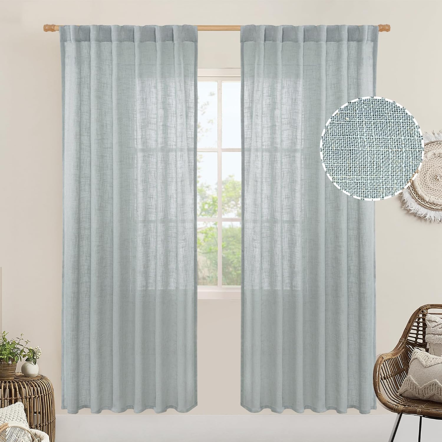 LAMIT 80 Inch Linen Living Room Curtains for Chic Decor