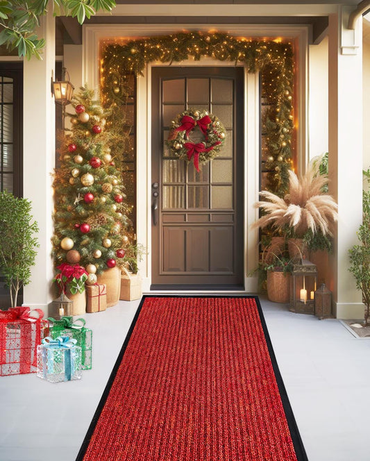 LuxUrux Striped Red Door Mat - Heavy Duty Indoor Outdoor Solution