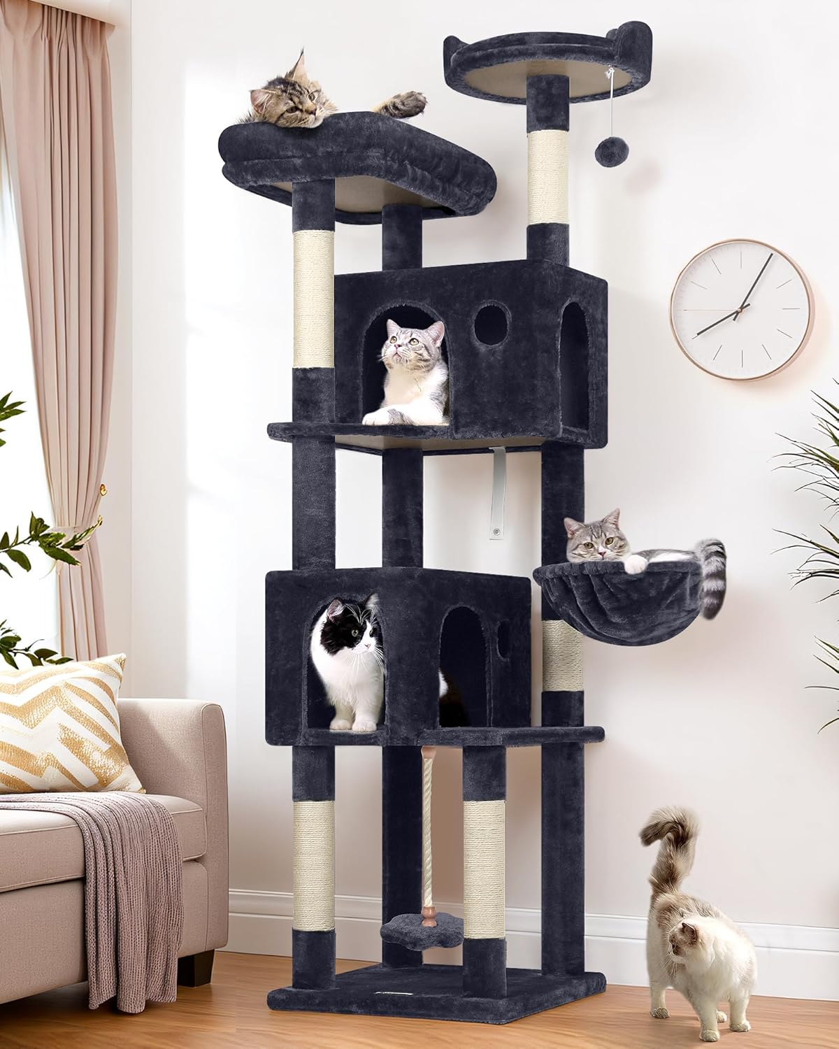 70 Inch Tall Cat Tree with Multi-Level Design for Cats