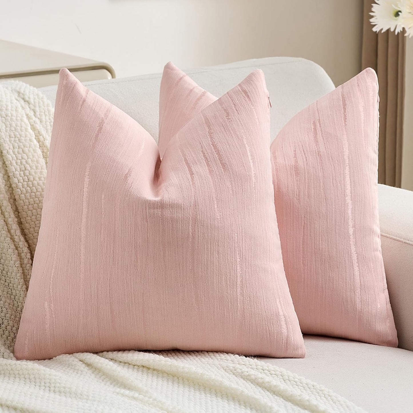 FUTEI Pink Chenille Decorative Throw Pillow Covers Set of 2