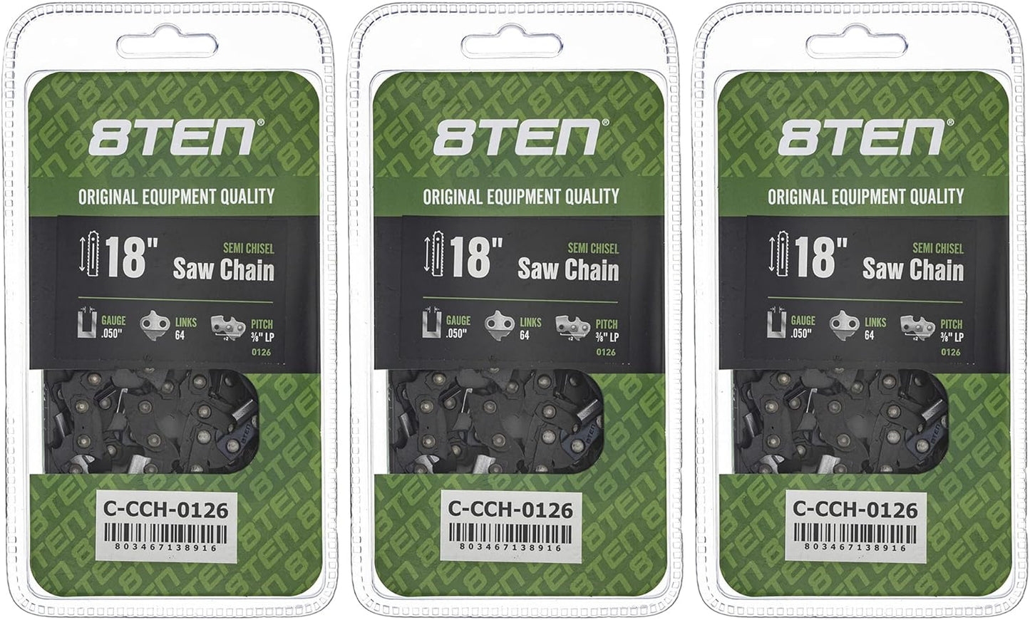 8TEN Semi Chisel Chainsaw Chain 18 Inch for Homelite and More
