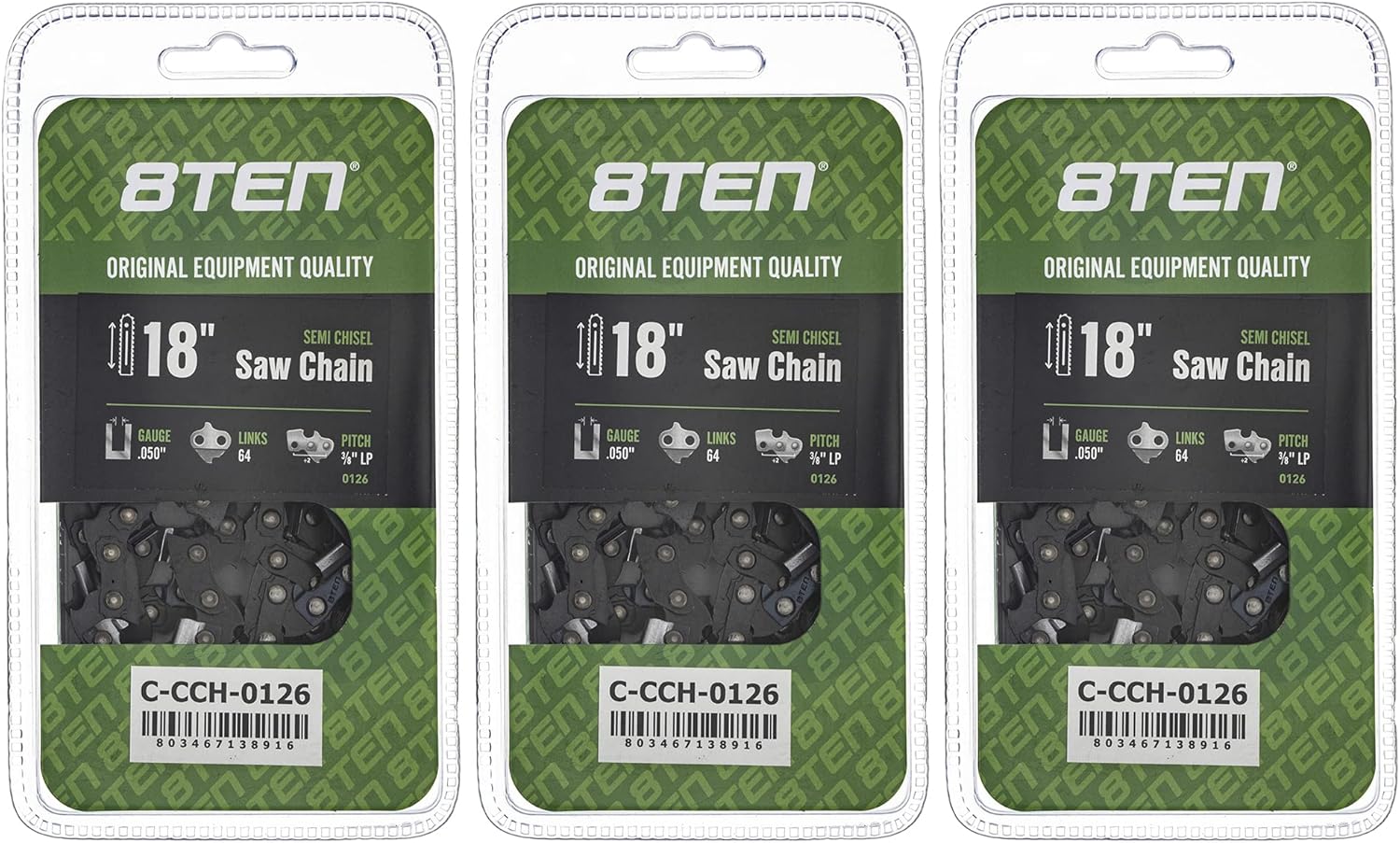8TEN Semi Chisel Chainsaw Chain 18 Inch for Homelite and More