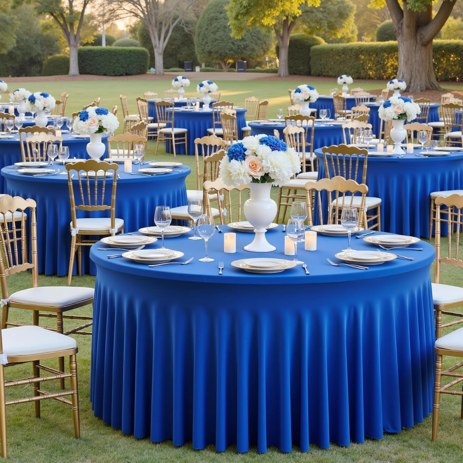 6 Pack Spandex Royal Blue Round Table Cloths for 60 in Tables