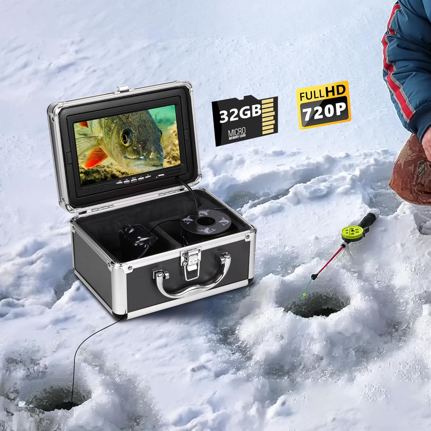 FishPro: HD720P Underwater Fishing Camera - DVR, 32GB Card, 7'' Screen, Fish Finder, Gifts for Men