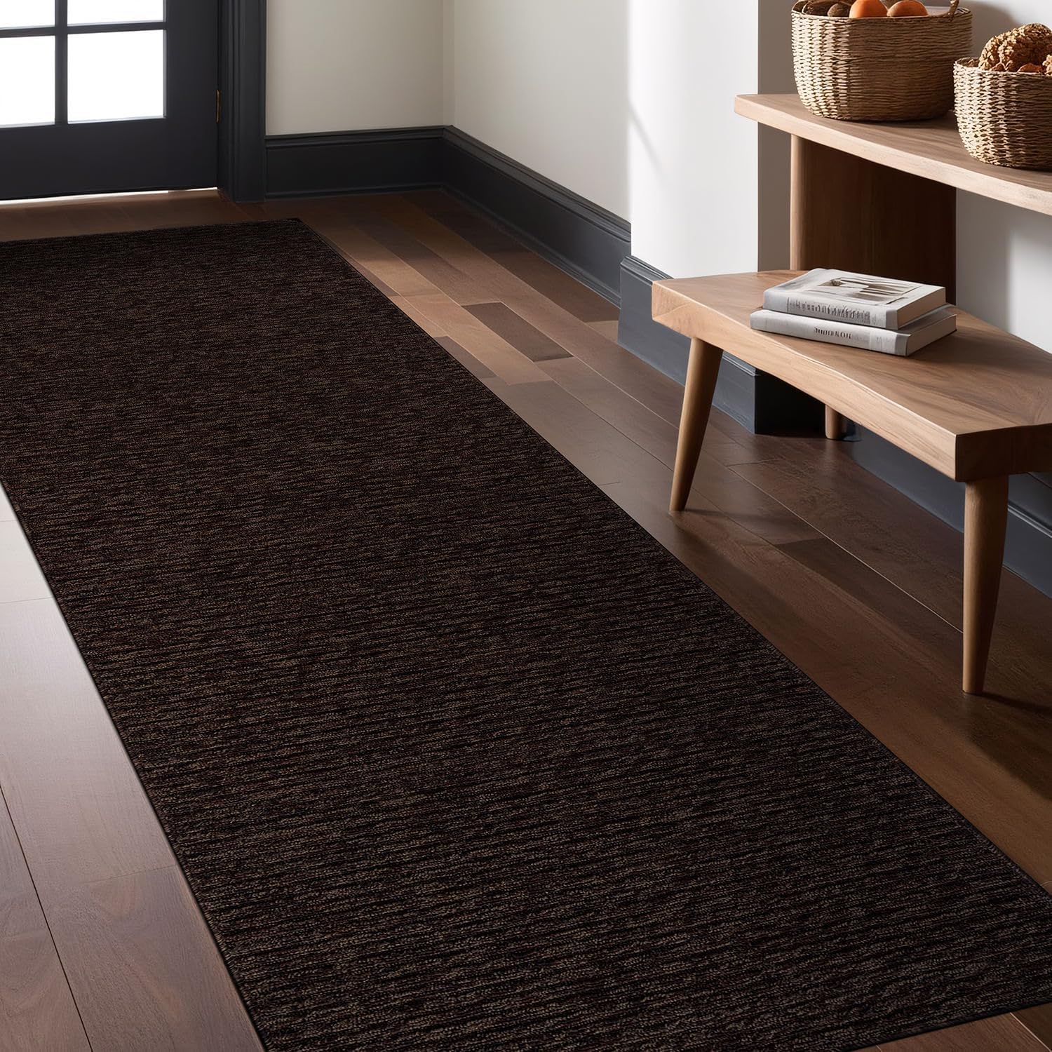 Non Slip Brown Solid Rubber Back Runner Rugs for Living Room