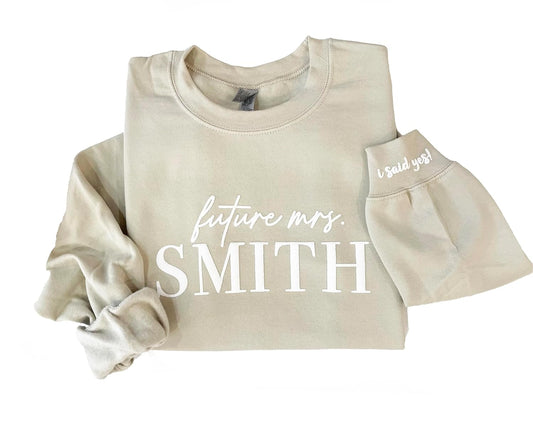 Embossed Mrs Sweatshirt - Custom Wedding Gift