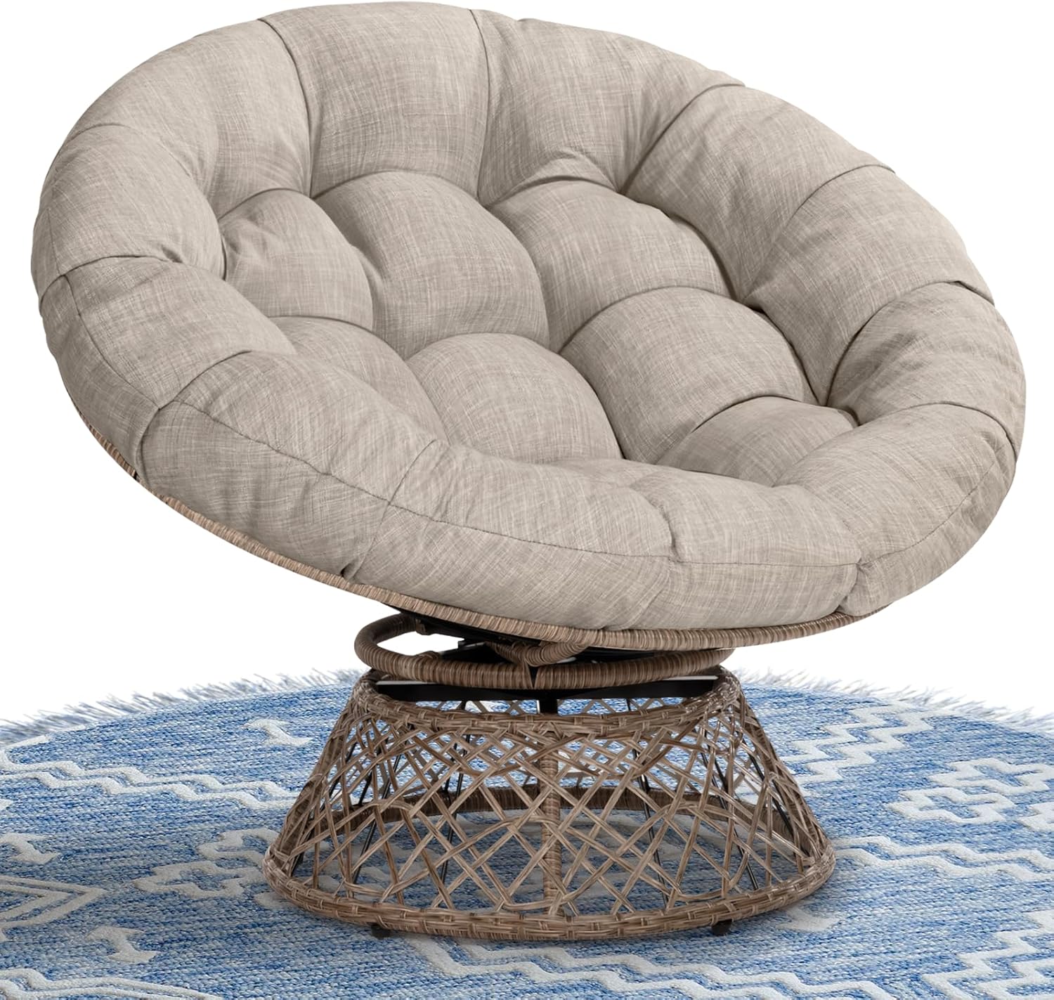 40 Inch Ergonomic Wicker Papasan Chair with Thick Cushion