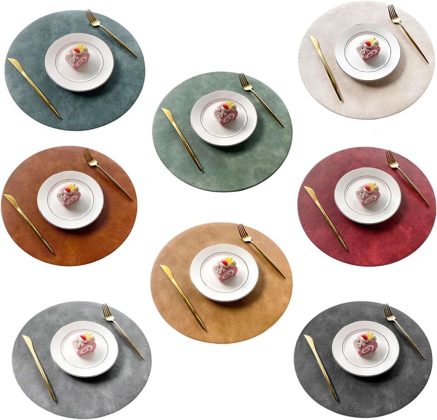 UnivoColors Round PU Leather Placemats Set of 8 for Dining