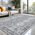 KUTA Grey Vintage Area Rug 8x10 ft - Washable, Non-Slip Comfort