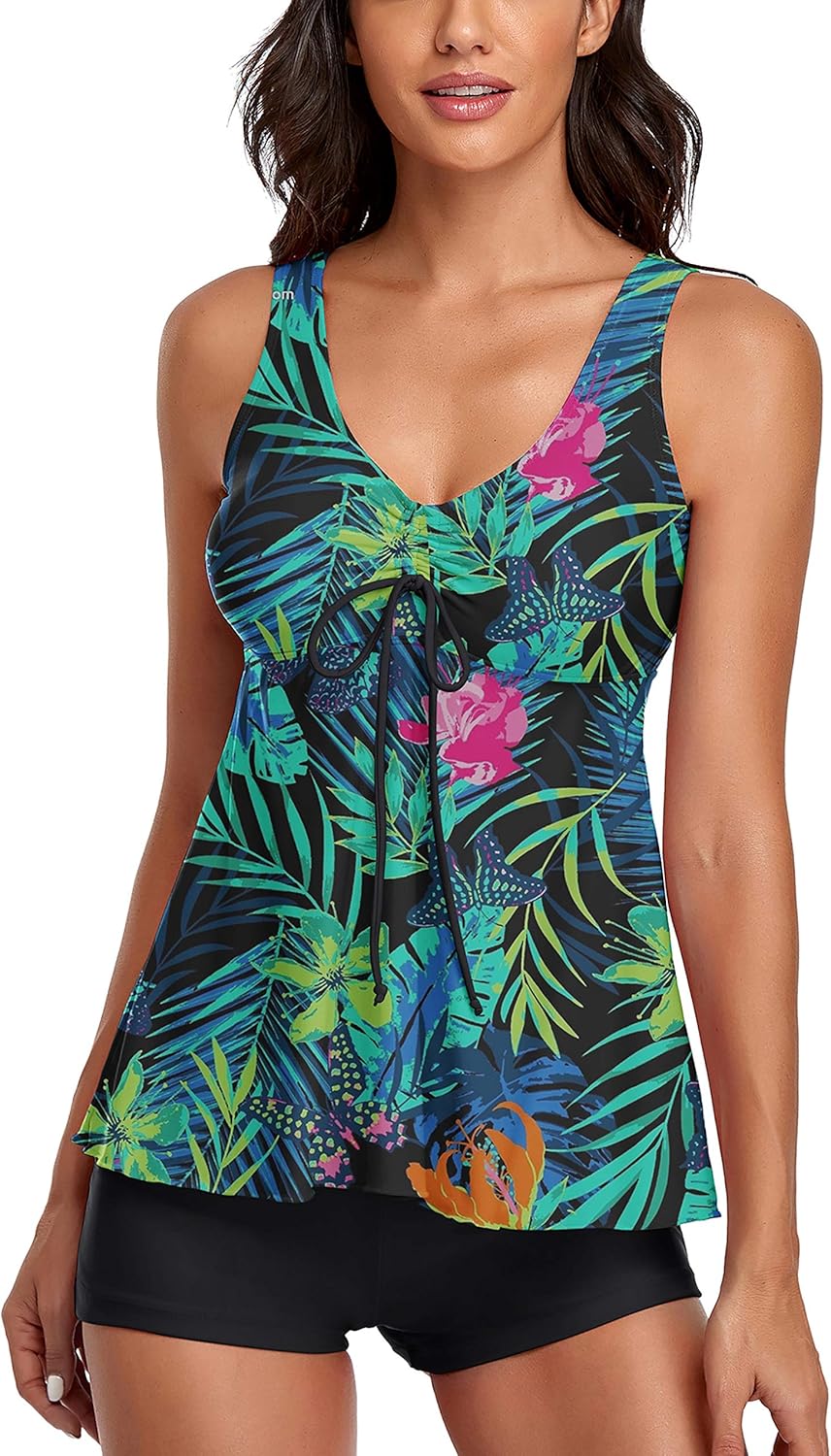 Modest Tankini Swimsuits for Women with Floral Print Design