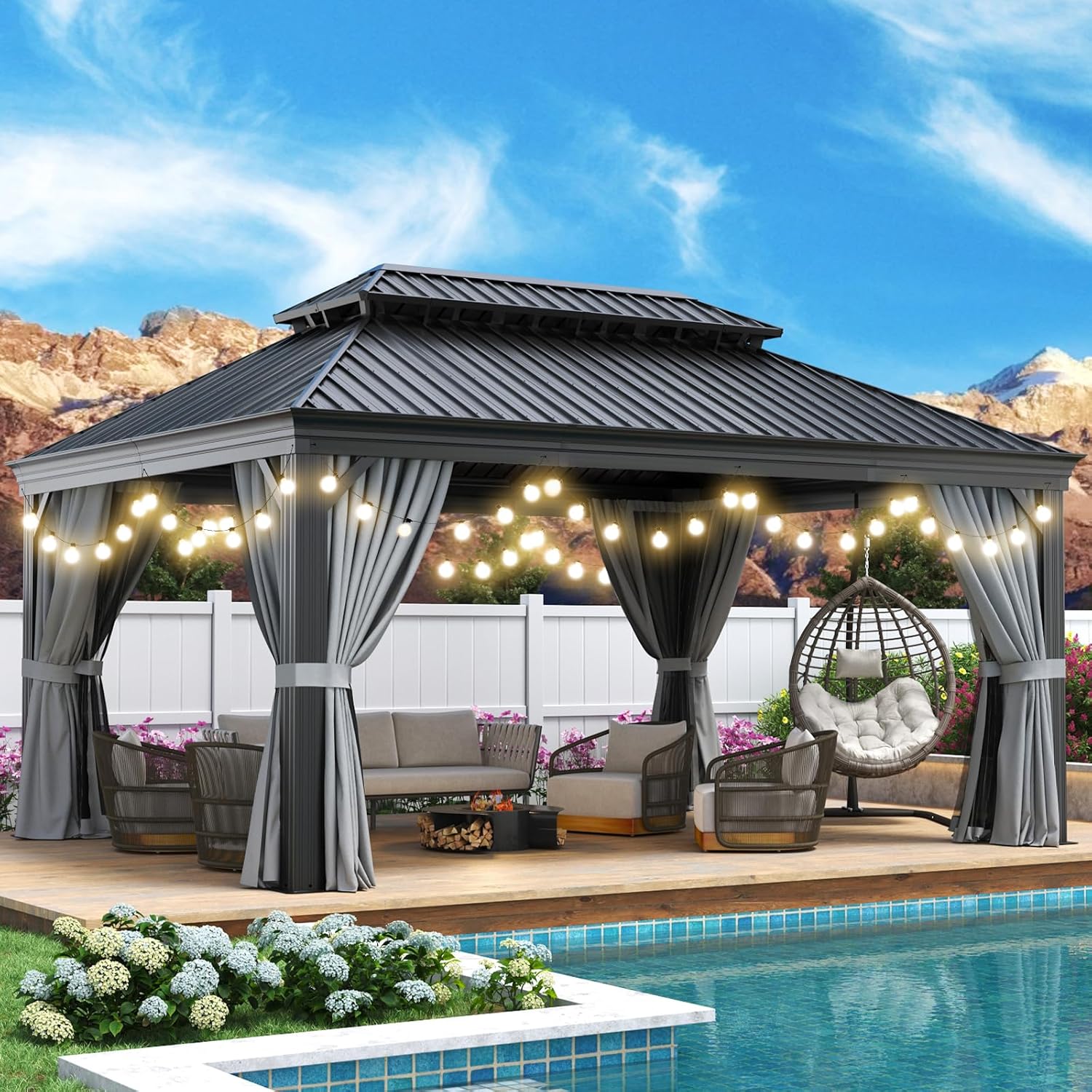 Aoxun 12ft X 16ft Permanent Hardtop Gazebo for Outdoor Spaces