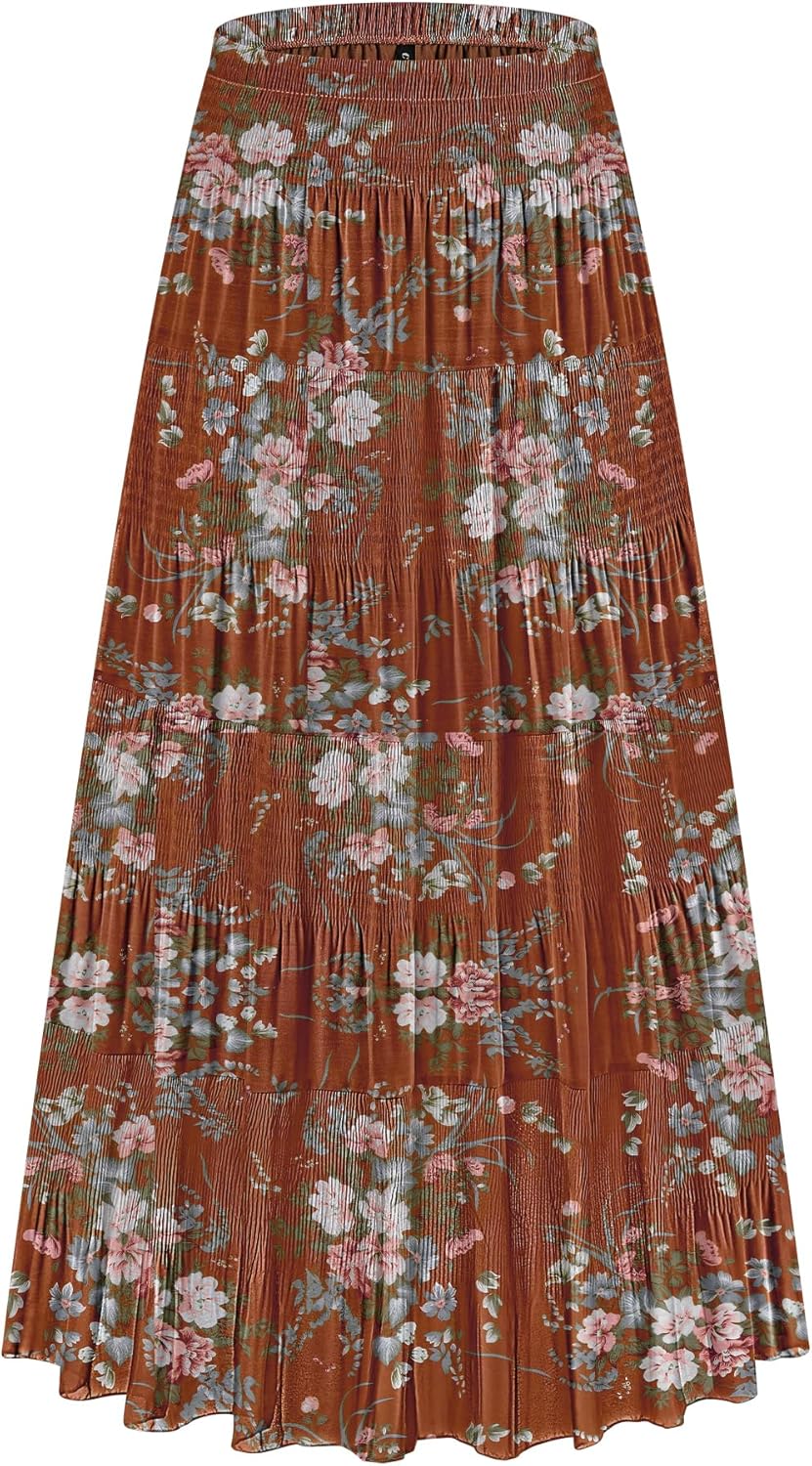 Chiffon Elastic High Waist Tiered Floral Maxi Skirt for Women