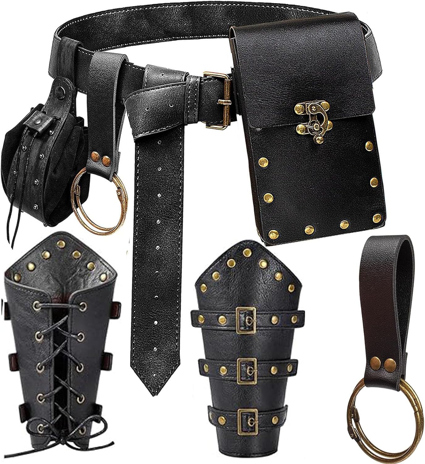 Renaissance Belt Pouch Purse Viking Bracer Hook Halloween Set