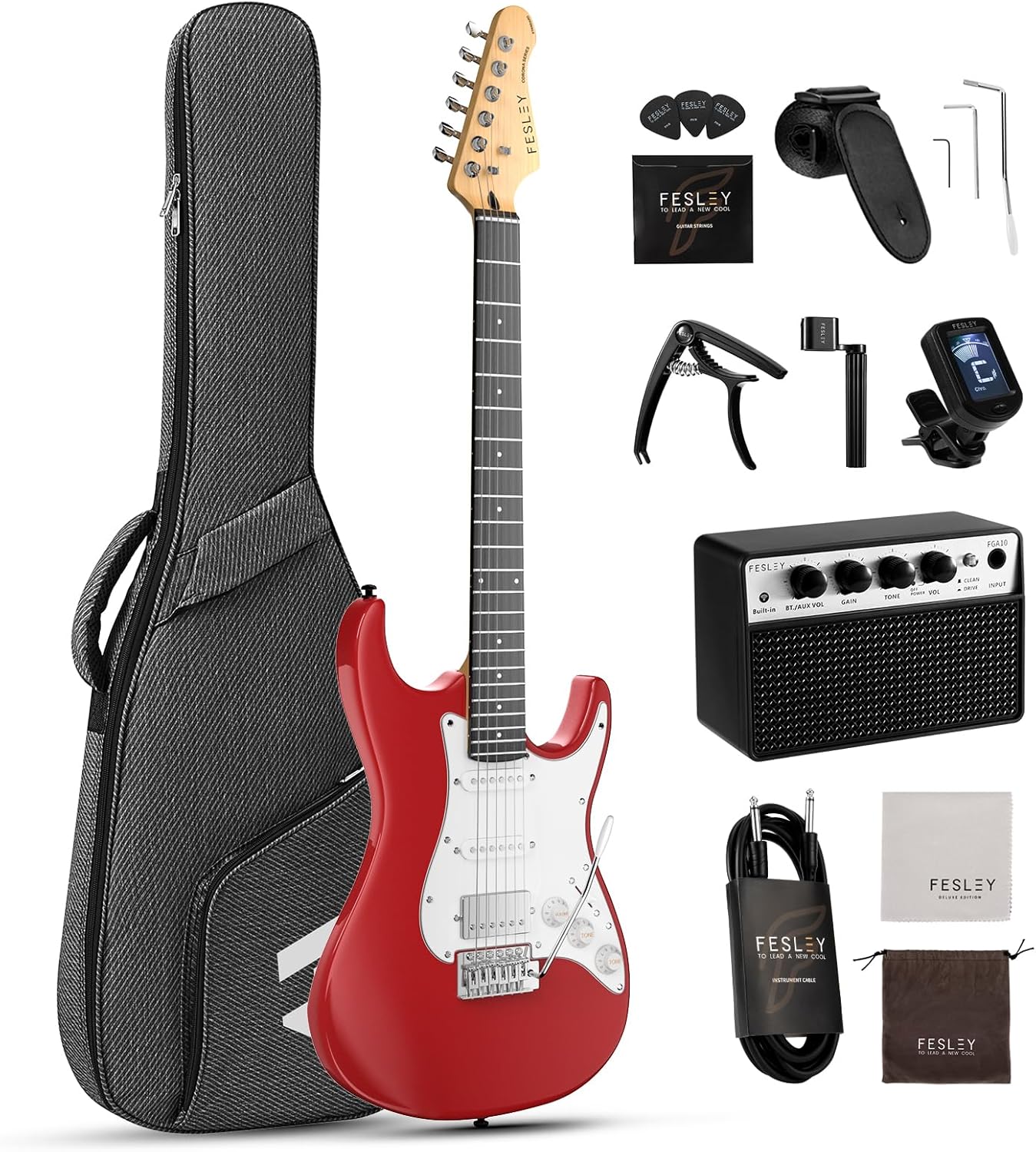 Fesley 39 Inch Electric Guitar Kit for Beginners with Amplifier