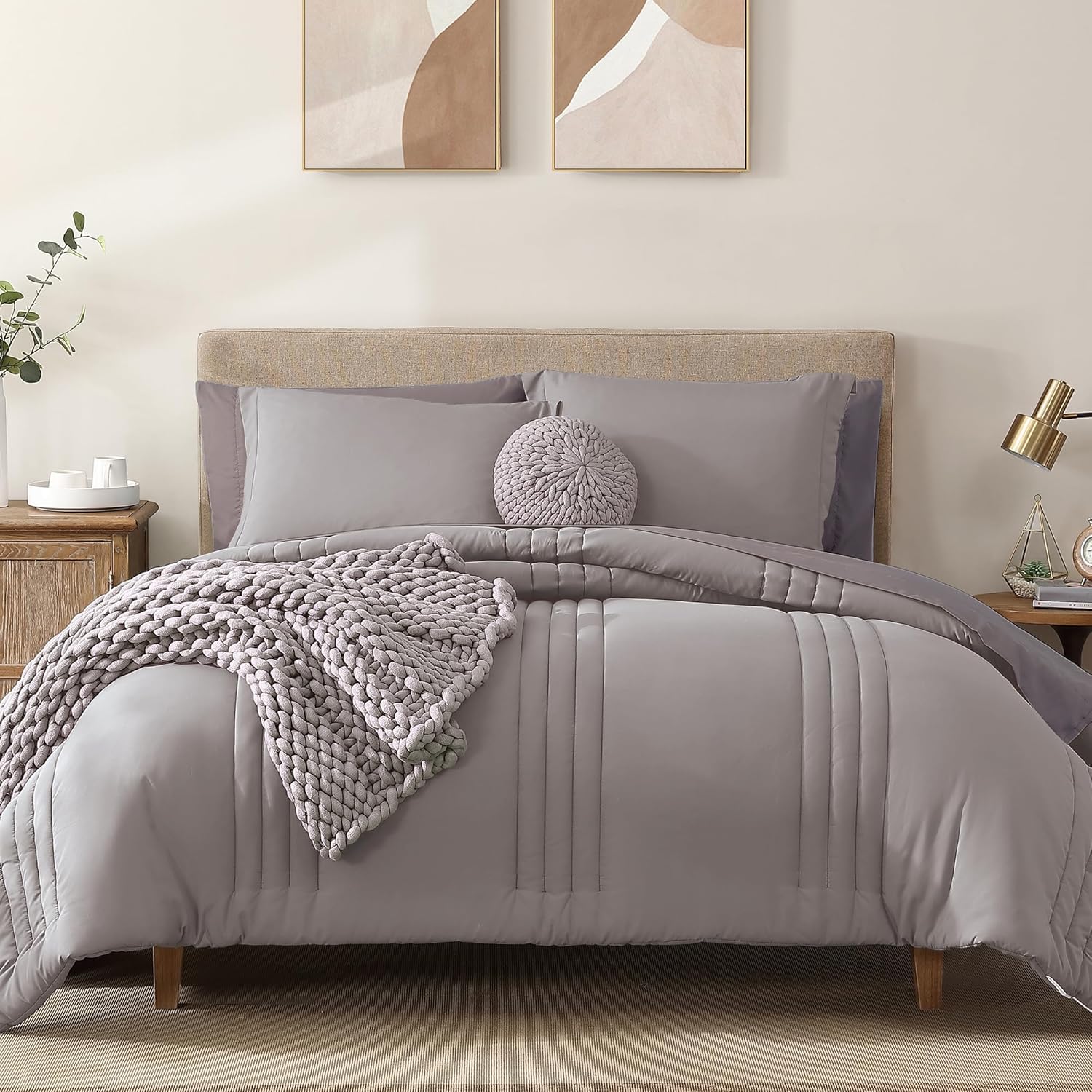 Monbix Full Comforter Set - 7 Pieces Cloud Purple Bedding