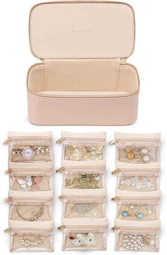 Vlando Jewelry Box for Women - Elegant Organizer with 12 Bags