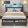 Lifezone Full Bed Frame with 2-Tier Storage Headboard - Rustic Grey