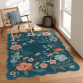 Floral Washable Area Rug 4x6 ft Navy Blue - Ultra-Soft, Machine