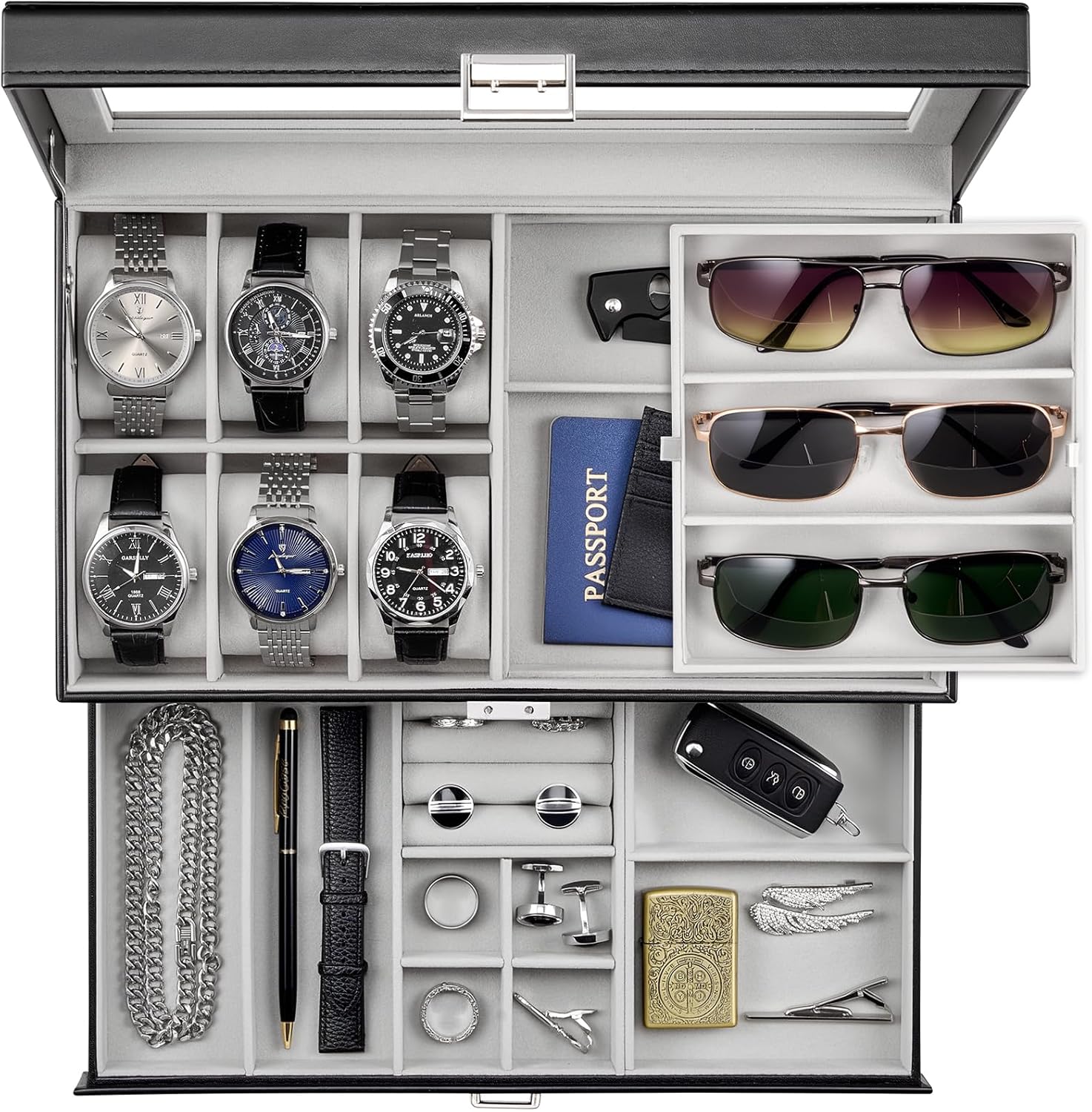 ProCase Mens Jewelry Box - Lockable Watch & Sunglasses Organizer