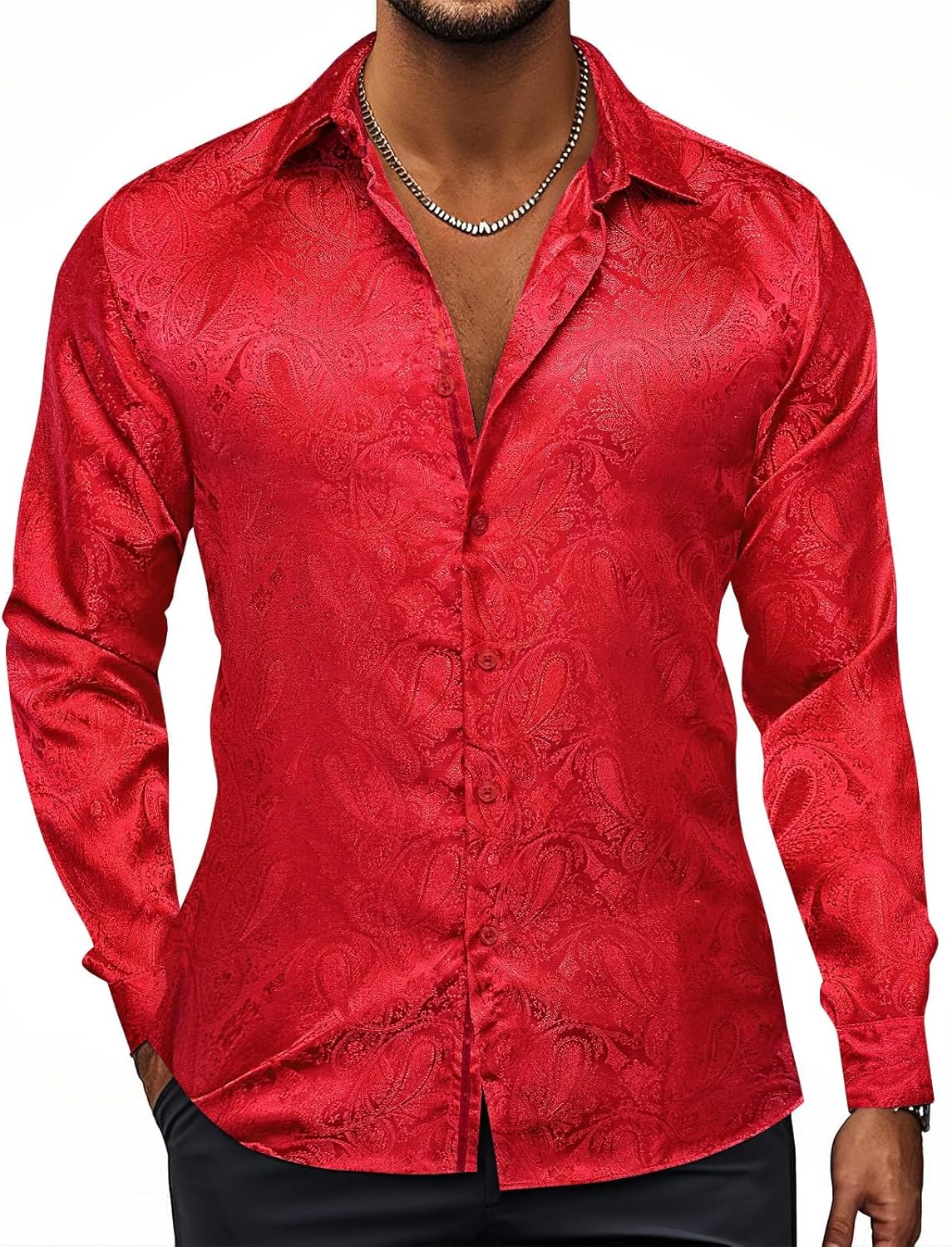 Hi-Tie Silk Mens Paisley Dress Shirts for Formal and Casual Wear