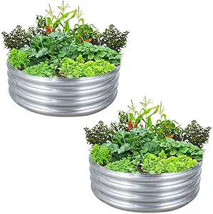 FORTUNO Round Galvanized Raised Garden Bed Box for Outdoor Plants