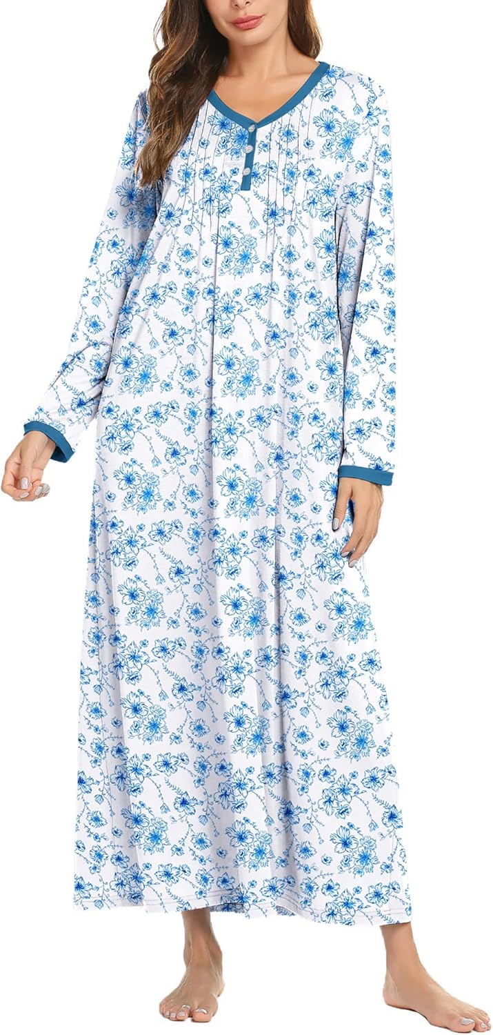 Ekouaer Women's Long Sleeve Nightgown for Comfort and Style
