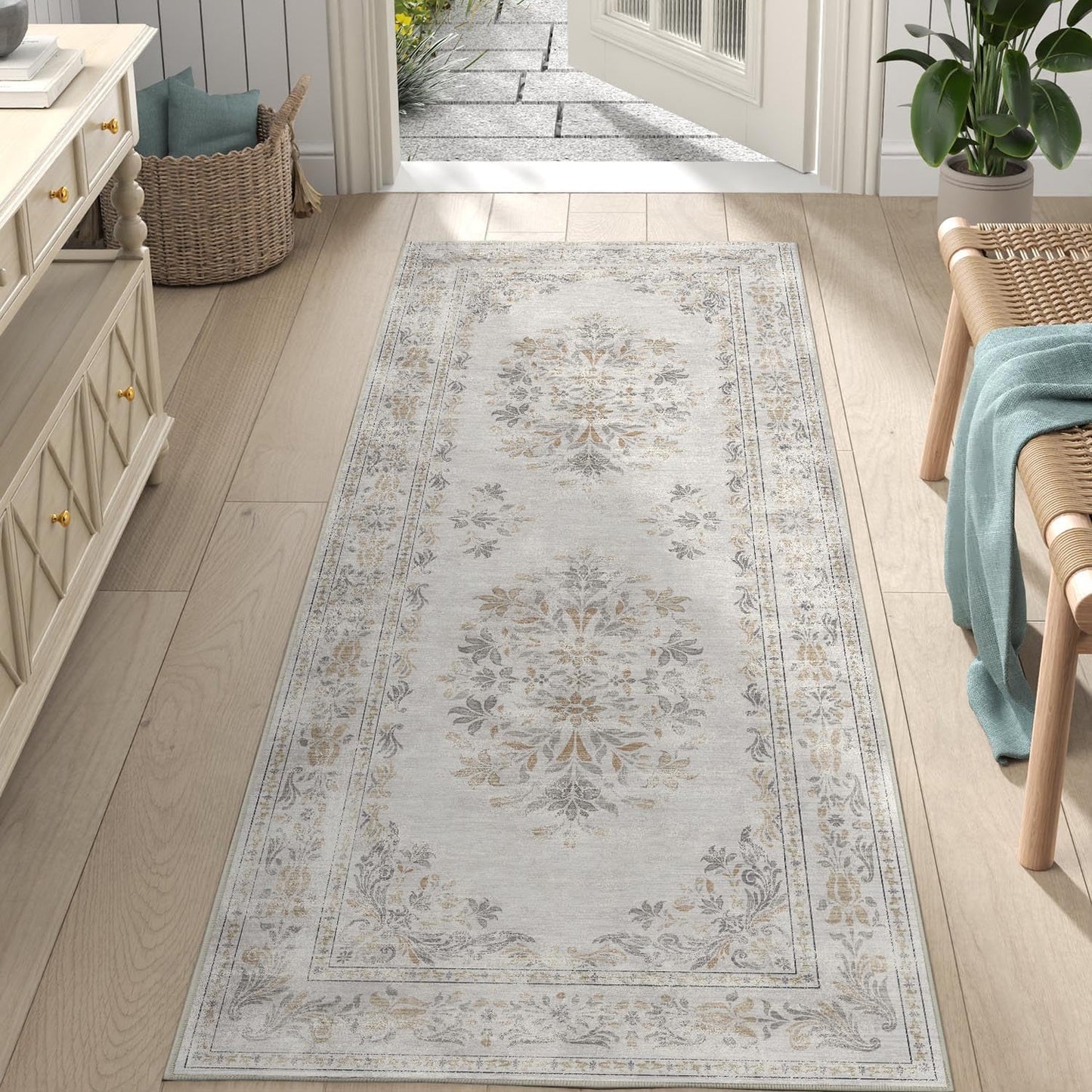 Vintage Floral Runner Rug 2x6 - Soft Thin Carpet for Hallway