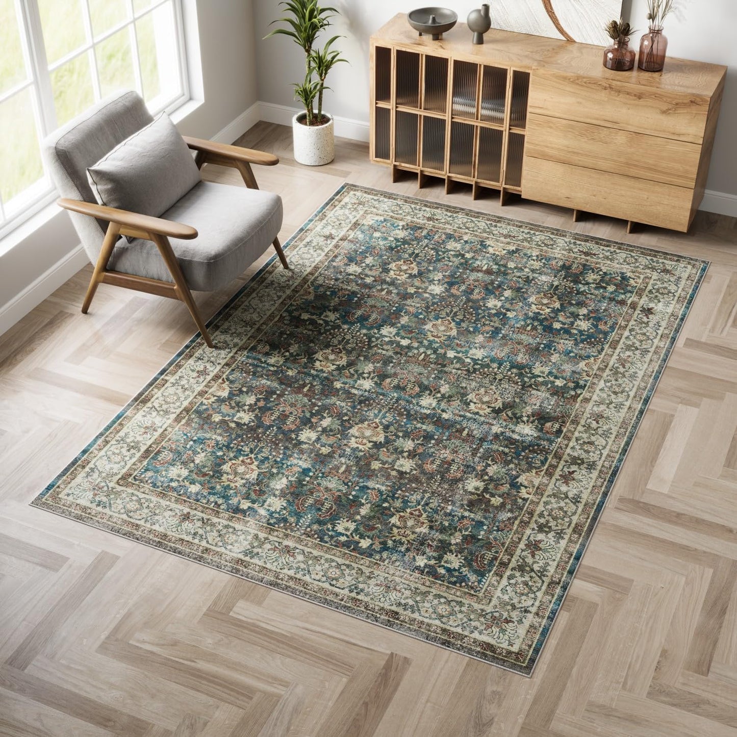 Dripex Vintage 5x7 Area Rugs - Soft Non-Slip Floral Carpet