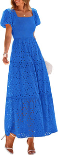 Summer Eyelet Smocked Maxi Dress for Women - Flattering Wedding
