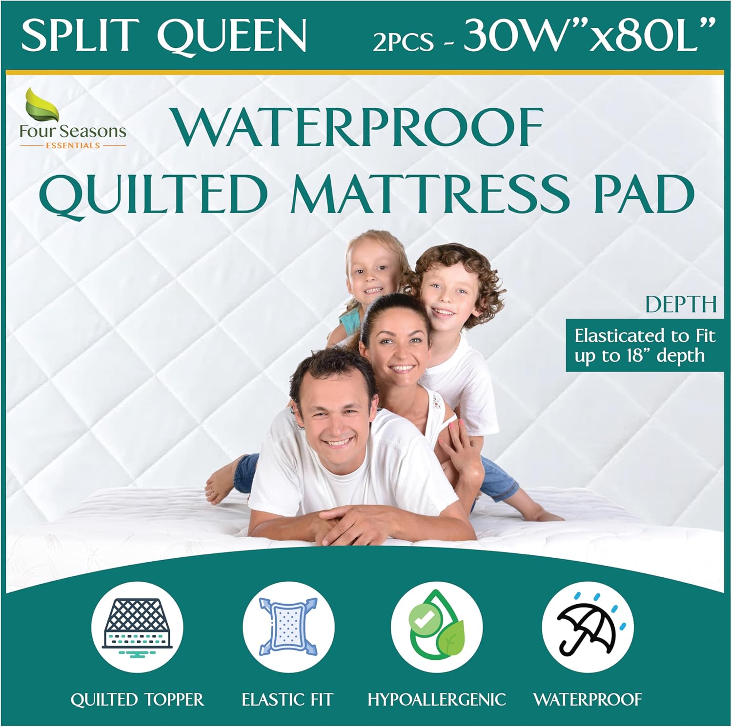 Split Queen Size Waterproof Mattress Pad for Allergens Relief