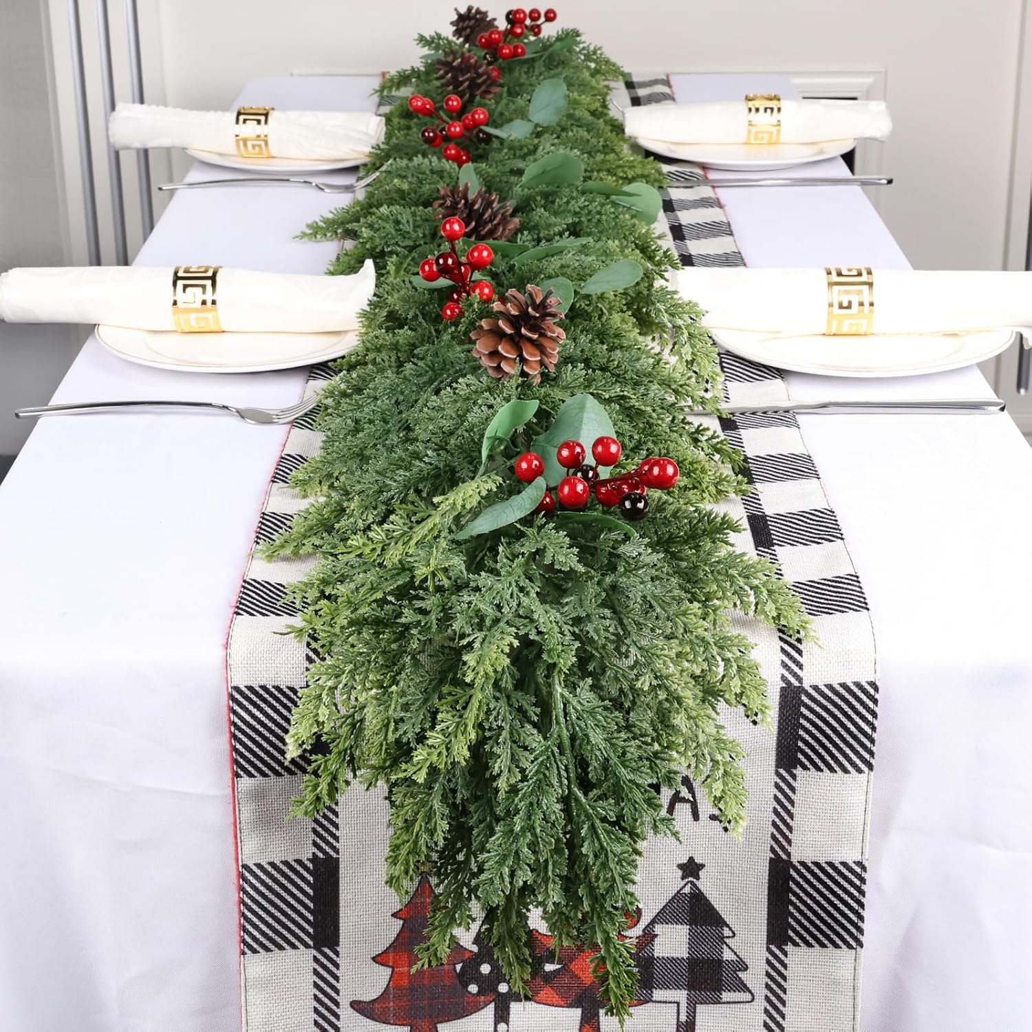 6ft Christmas Garland with Red Berries for Holiday Decor
