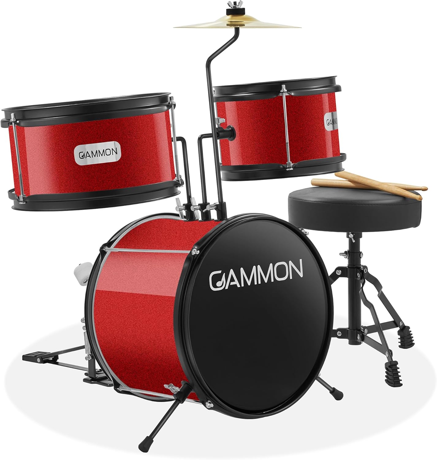 Gammon 3-Piece Junior Drum Set for Beginners - Red Kit