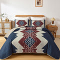 Blue and Red Quilt Set King Size Boho - Lightweight Aztec Coverlet