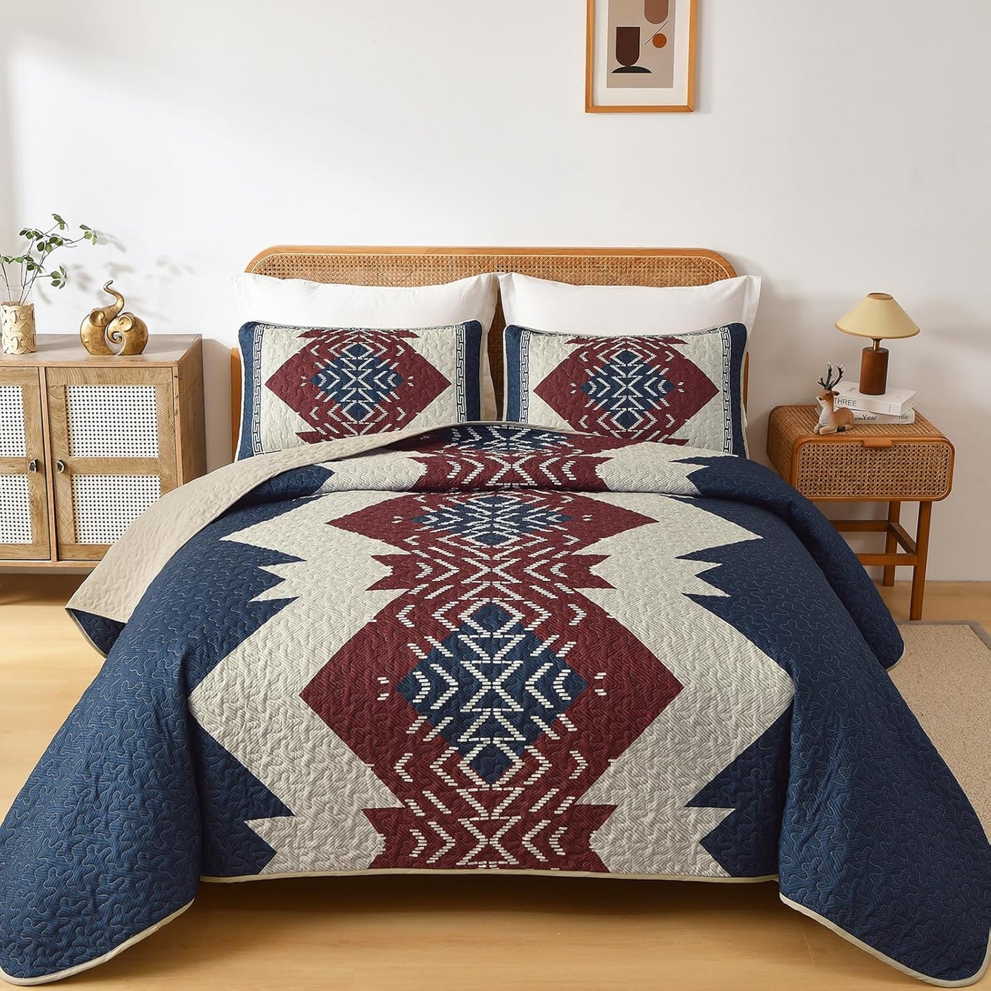 Dintszyayue Queen Quilt Set Boho Aztec Design Lightweight Bedding