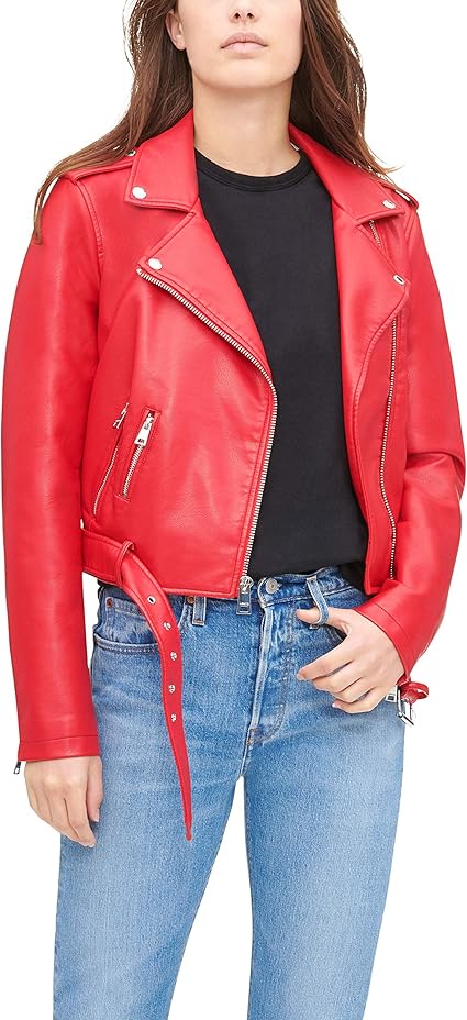 Levi's Women's Faux Leather Belted Motorcycle Jacket for All Sizes