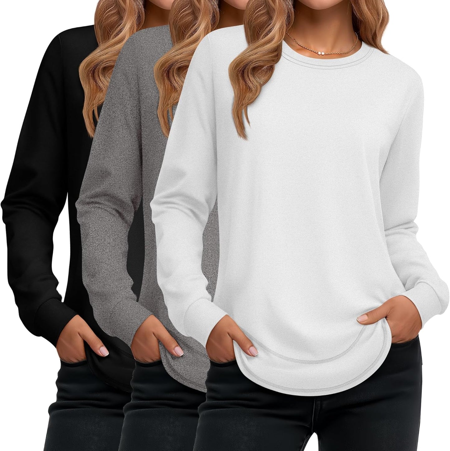 Ficerd 3 Pack Women's Long Sleeve Shirts for Casual Style