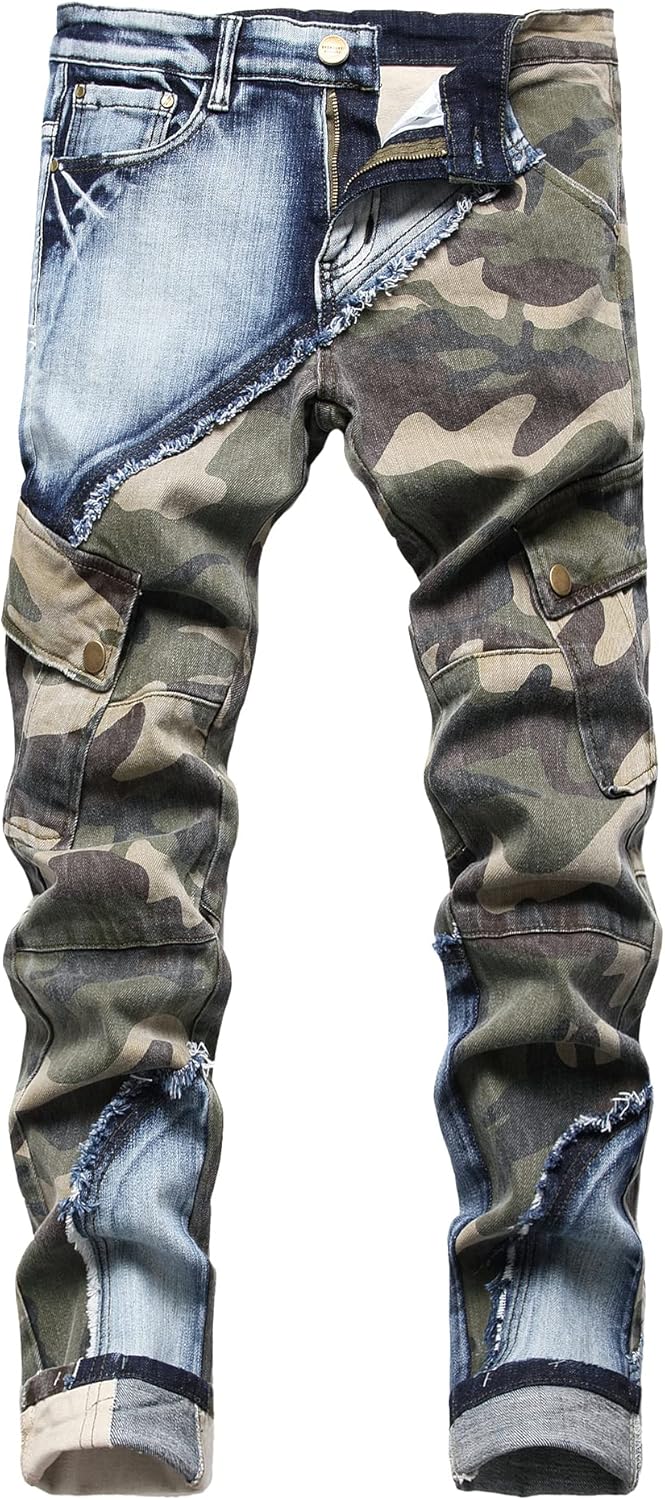 Baylvn Men's Designer Slim Fit Patchwork Jeans for Comfort