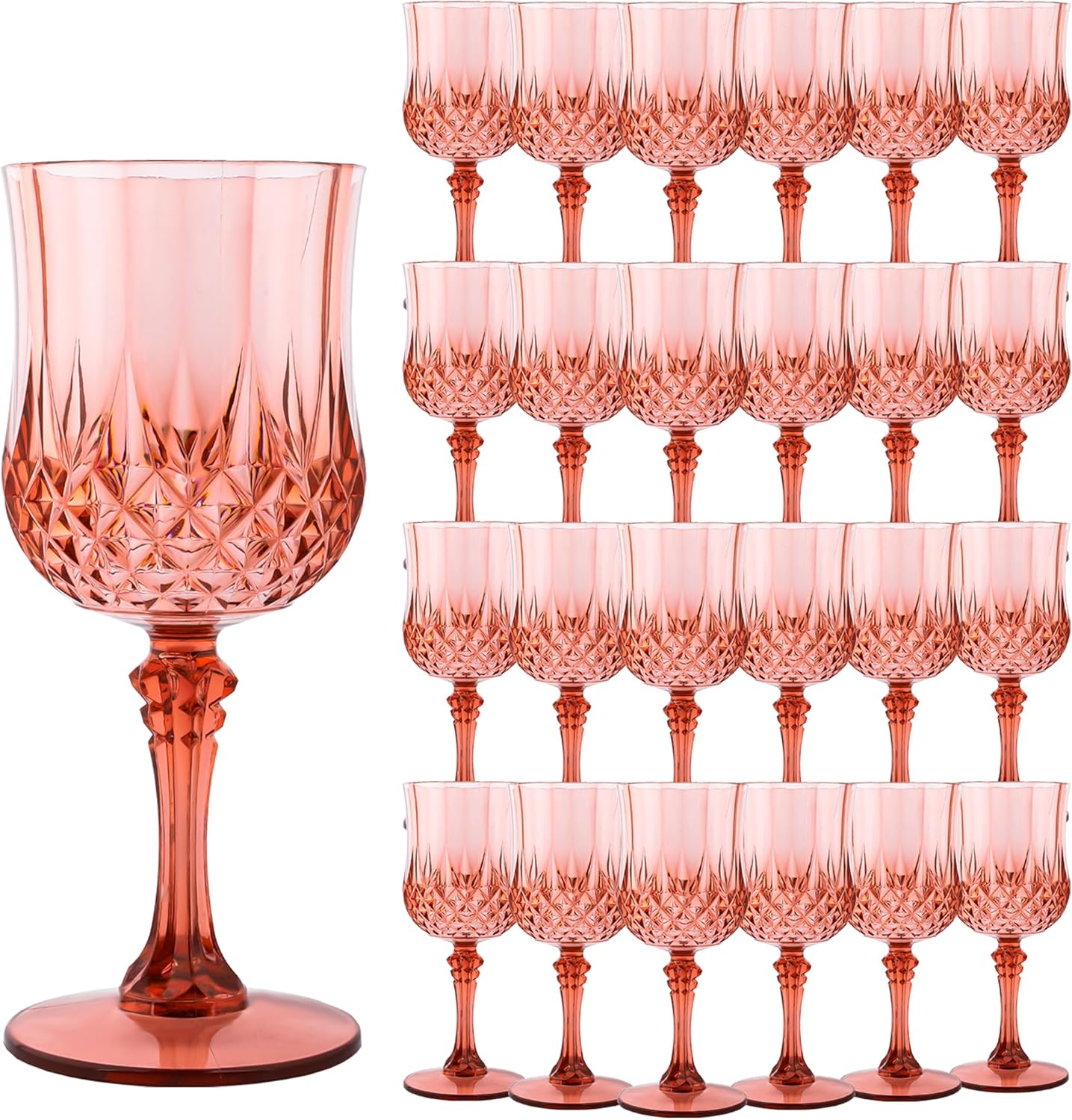 Plastic Wine Glasses for Weddings and Parties - 24 Rose Gold Goblets