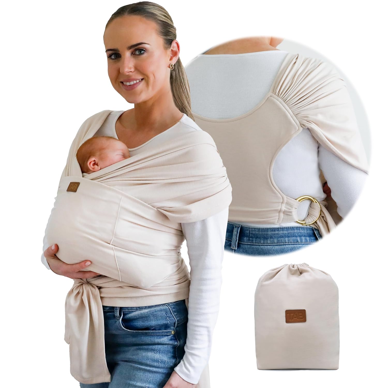 Stylish Beige & Gold Baby Carrier Wrap for Comfortable Support