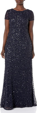Adrianna Papell Womens Short-Sleeve All Over Sequin Gown - Evening red