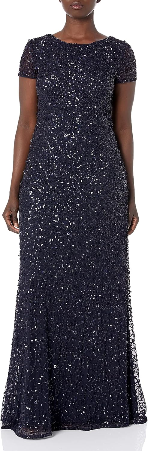 Stunning Short-Sleeve All Over Sequin Gown for Glamorous Events