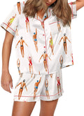 Women's Satin Pajama Set with Fun Sport Ball Print for Sleepwear