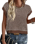 PRETTYGARDEN Striped Short Sleeve Sweater Vest - Lightweight Summer 20