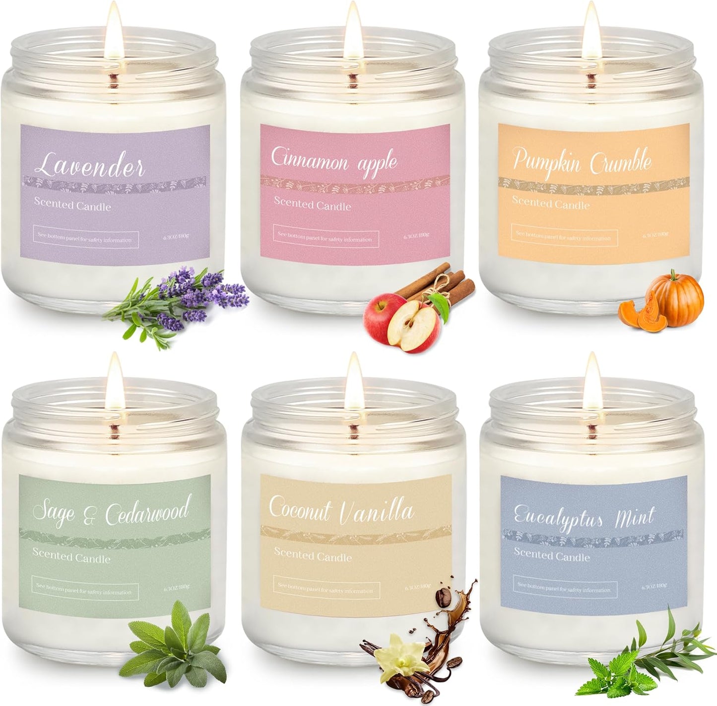 Fall Candles for Home Scented - 6 Pack Natural Soy Candle Set